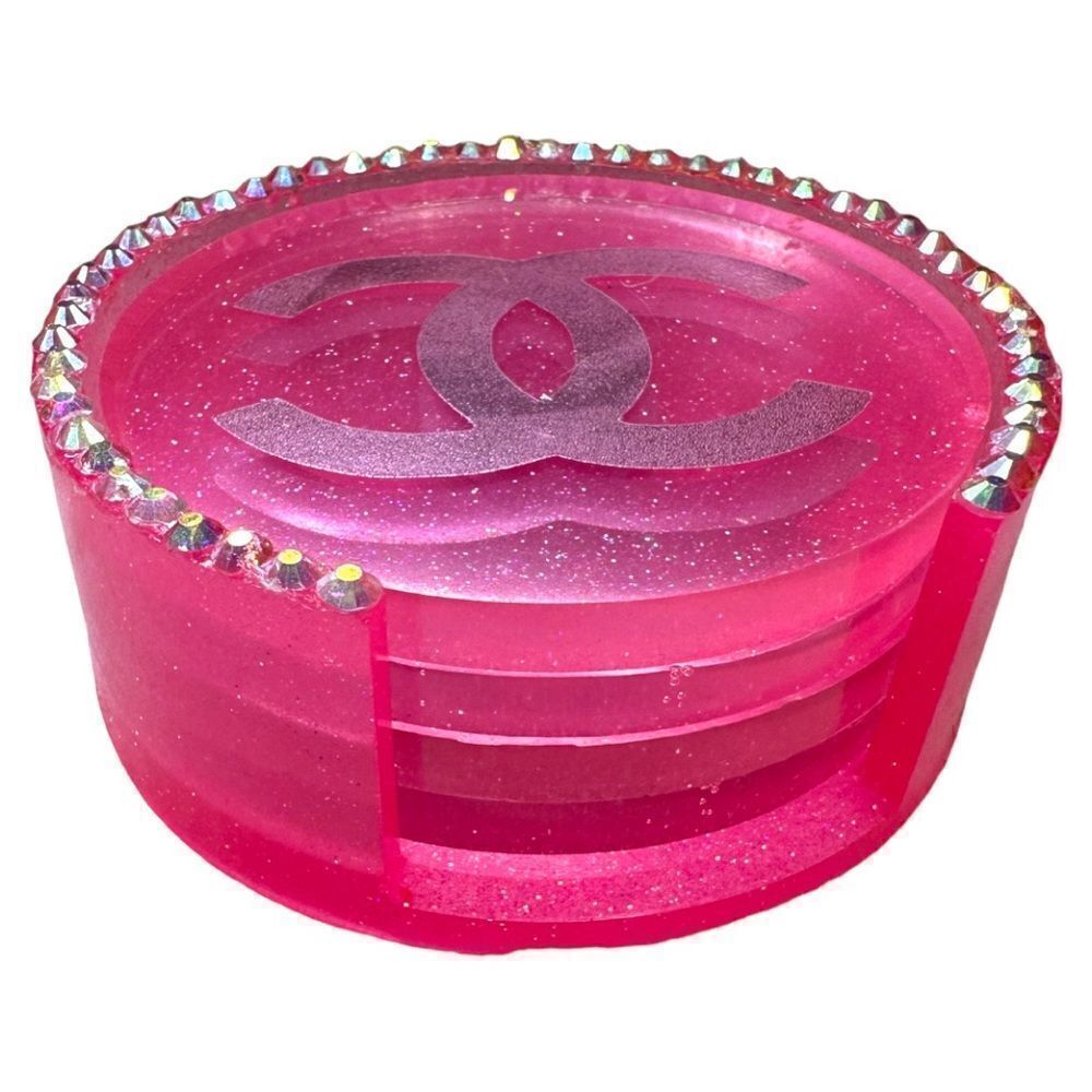 Pink Glitter Resin Coasters / Circle Shapes Handmade Resin. Ch= Monogr…